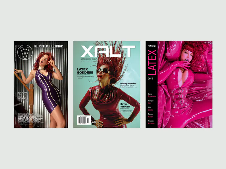 Three magazine covers with Bianca Beauchamp: A, Xalt and Sinical
