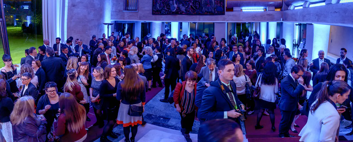 Guests filling the reception hall