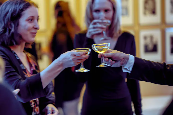 Two guests raising a toast