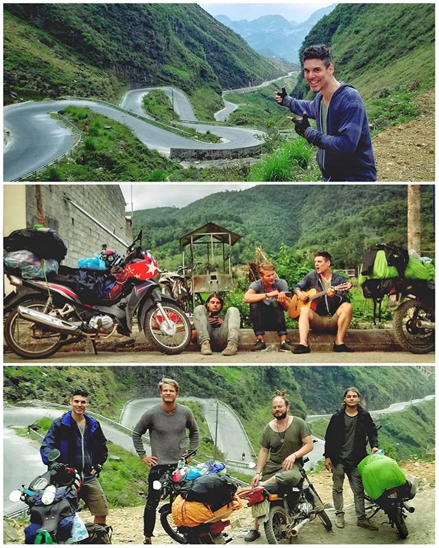 Teaming up with buddies for an epic motorbike #roadtrip at the #hagiangloop in #vietnam!Top: one of the endless winding roads that are so exilerating to ride on!Middle: guitar time while one of the bikes gets fixed at the mechanic.Bottom: group shot (2 are missing)Thank you Valeska for documenting the trip in photos!